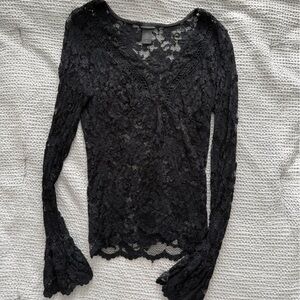 Moda International Black Lace Long Sleeve V-Neck Top
